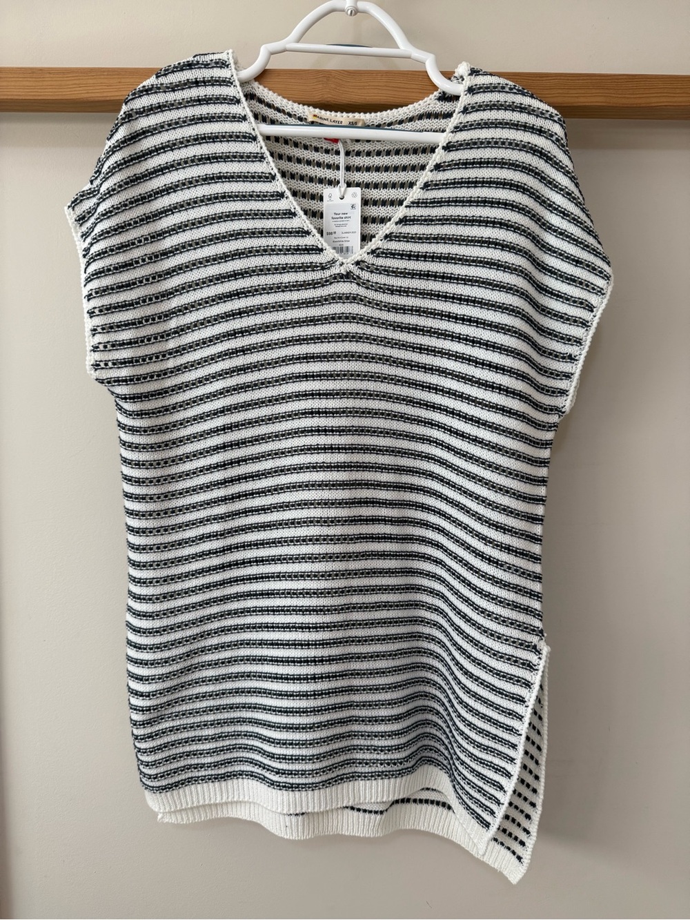 Marine Layer Black & White Striped V‑Neck Knit Swim Coverup